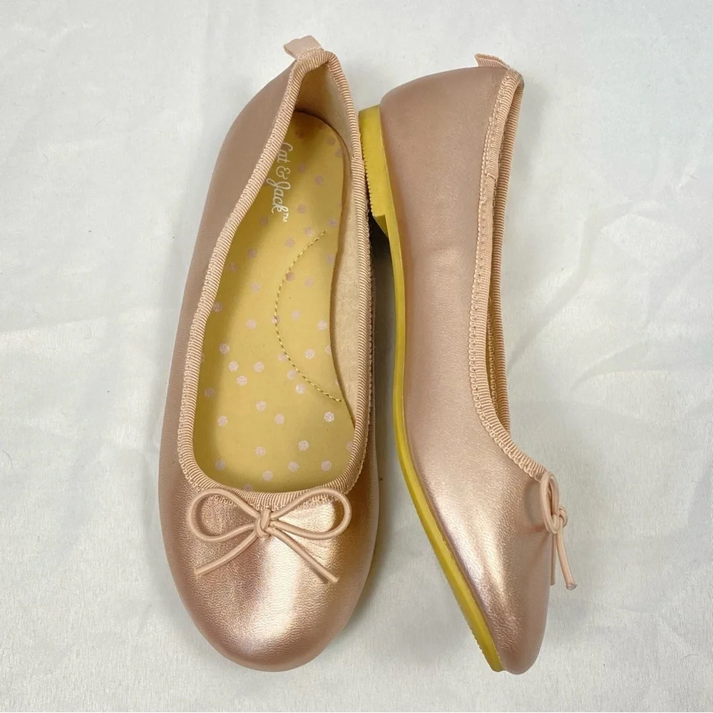 Cat & Jack Girl Chic Ballet Flats with Bow Accent Rose Gold Metallic Size 13